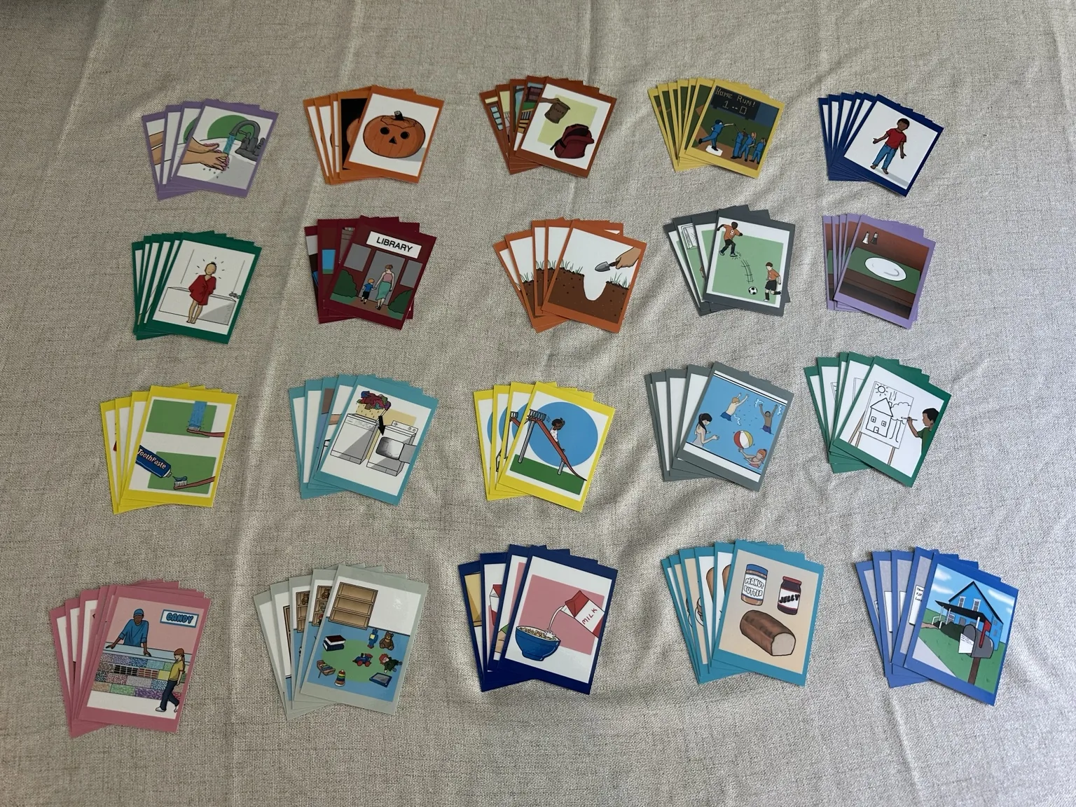 All 20 StepByStep kids sequence card sets laid out